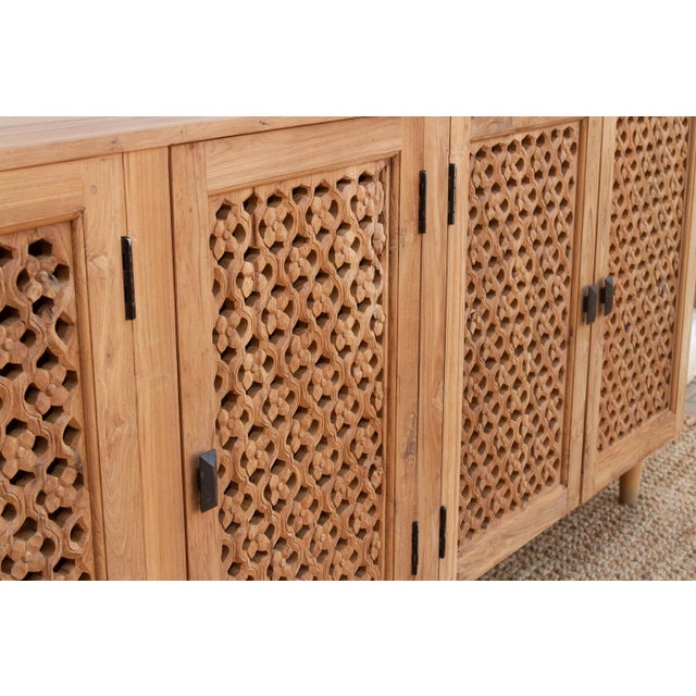 88" Long Old Teak Floral Jali Sideboard For Sale - Image 4 of 10