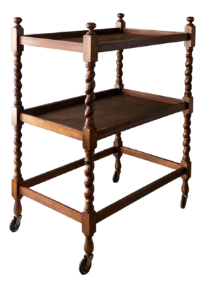 English Edwardian Barley Twist Tea Cart or Bar Cart Dumbwaiter