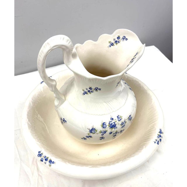 Up for sale is a stunning, extra-large vintage ceramic pitcher and wash basin set manufactured by Cronin's of...