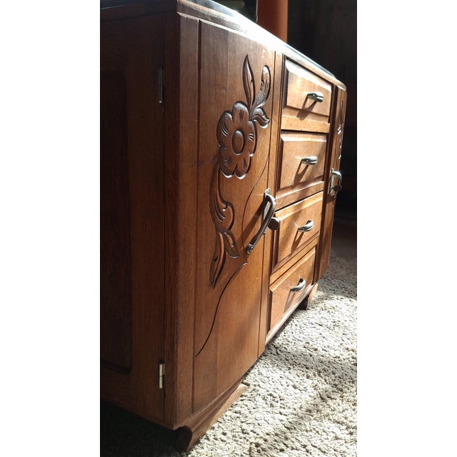 Art Deco Dressing Table in Oak and Marble with Triptych Mirror, 1930s For Sale - Image 6 of 13