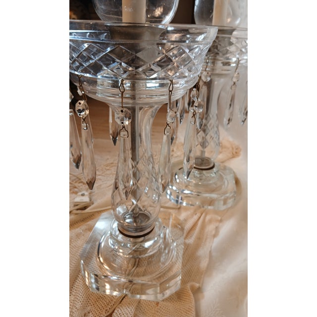 Mid 20th Century Hollywood Regency Crystal Hurricane Lamps With Prisms - A Pair For Sale - Image 13 of 17