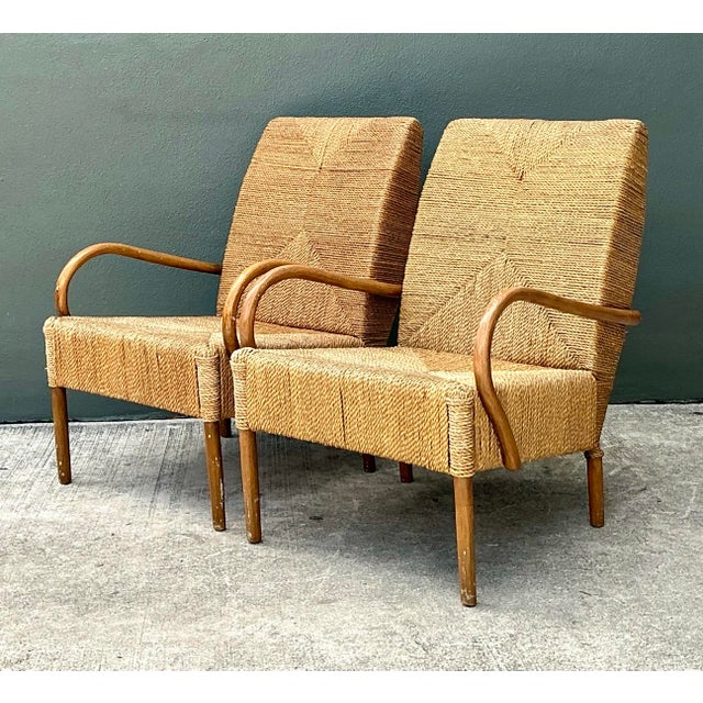 Vintage Japanese Wood and Twisted Jute Lounge Chairs - Pair For Sale - Image 12 of 12