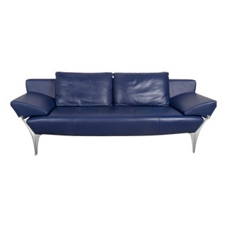 Navy Blue Leather 1600 Three-Seater Sofa with Manual Function from Rolf Benz For Sale
