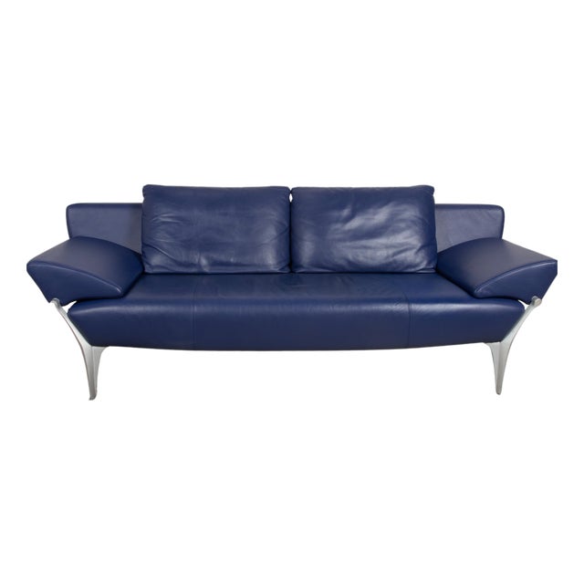 Navy Blue Leather 1600 Three-Seater Sofa with Manual Function from Rolf Benz For Sale