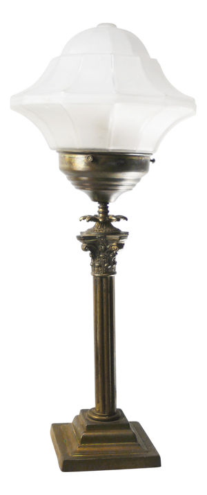 Art Deco Brass and Etched Glass Table Lamp, 1920s
