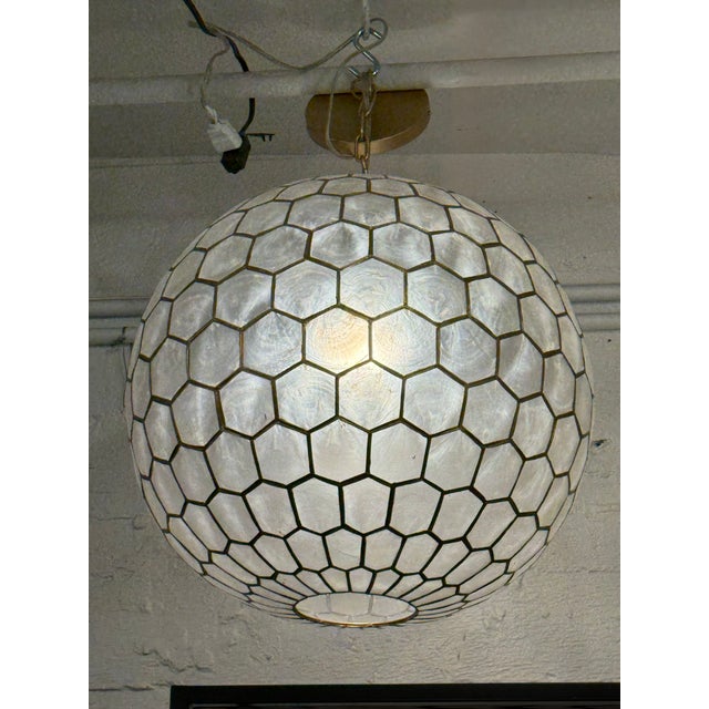 Brass Serena & Lily Capiz Honeycomb Pendant Light For Sale - Image 8 of 12
