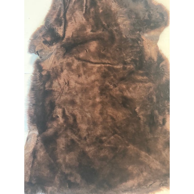 Chocolate Brown Silky Shearling Fur Throw For Sale - Image 4 of 4
