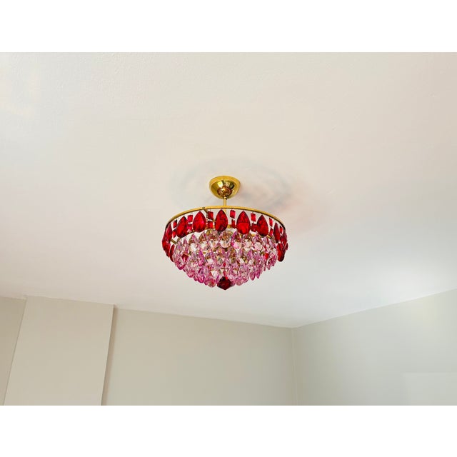 Vintage French Style Crystal Chandelier – Hand-Painted Pink & Ruby Red Prisms For Sale - Image 16 of 18