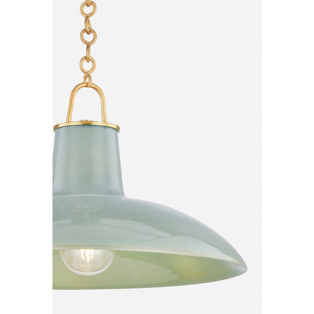 2020s Hudson Valley Lighting Pottersville 18 in. 1 Light Pendant in Aged Brass and Ceramic Moss Crackle Finish For Sale - Image 5 of 6