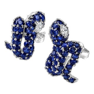Sterling Silver 925 Snake Diamond Sapphire Earrings For Sale