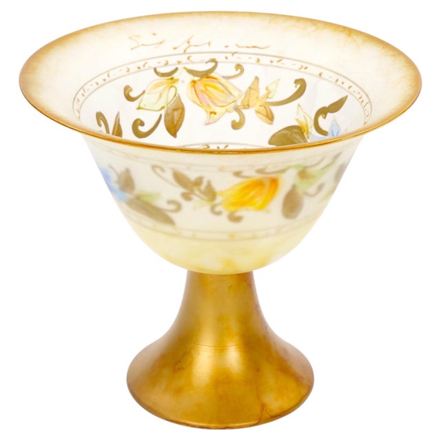 Pair of Mid-Century Modern Italian Venetian Art Glass Gilt & Painted Compotes For Sale - Image 4 of 12