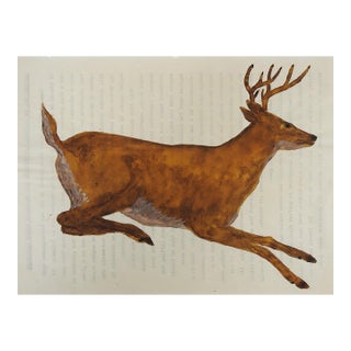 1940s Outsider Folk Art Deer Watercolor Painting For Sale