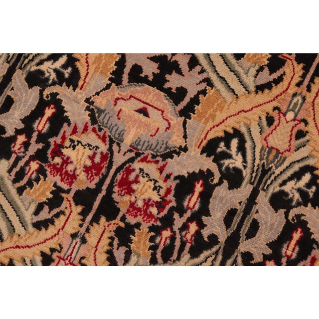 Shabby Chic Shabby Chic Floral 1990's Pak-Persian Black/Gold Wool Rug - 6'1'' X 9'5'' For Sale - Image 3 of 9