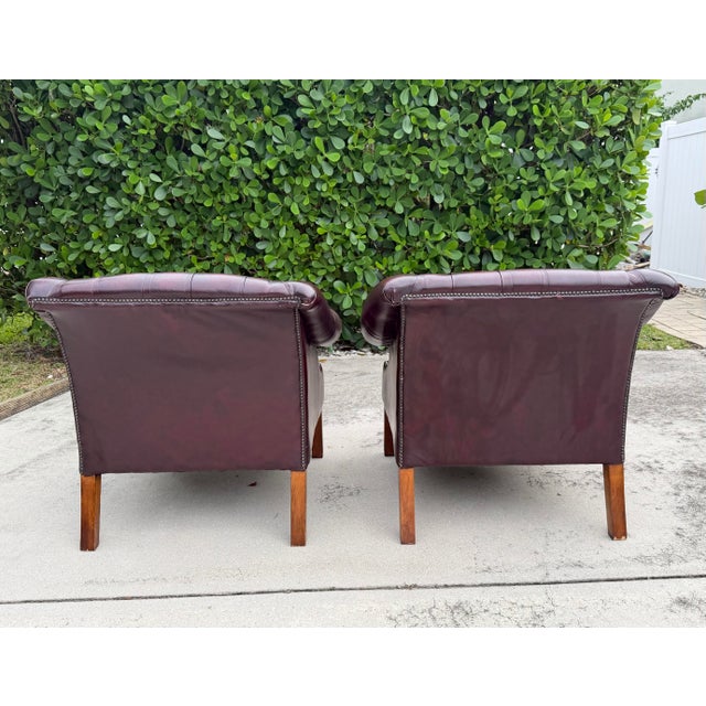 Mid 20th Century Vintage Chesterfield Club Chairs in Oxblood Leather For Sale - Image 5 of 18