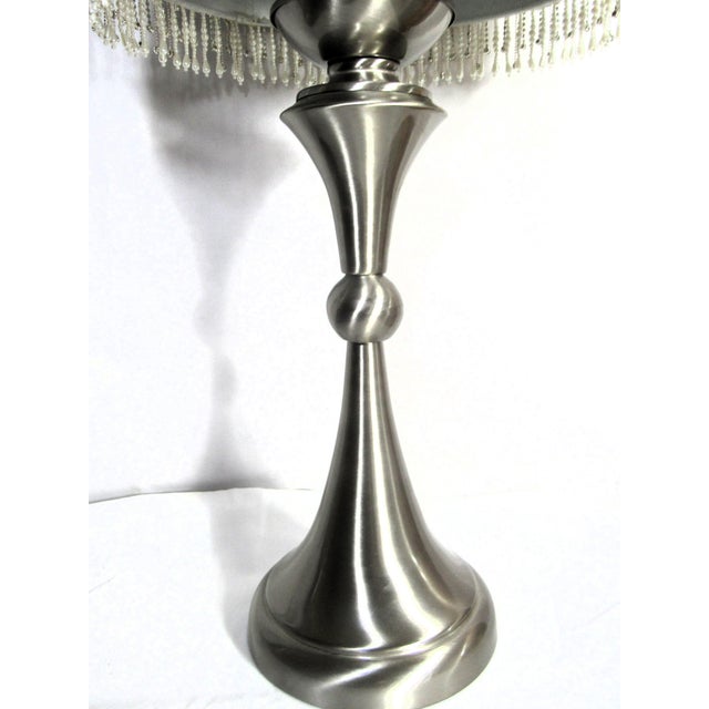 Vintage Brushed Nickel Table Lamp With Shade For Sale - Image 10 of 11