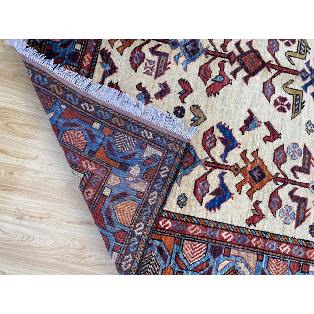 Ornamental & Decorative Materials Vintage Afghan Tree of Life Bird Rug in Ivory, Indigo and Madder Red For Sale - Image 7 of 9