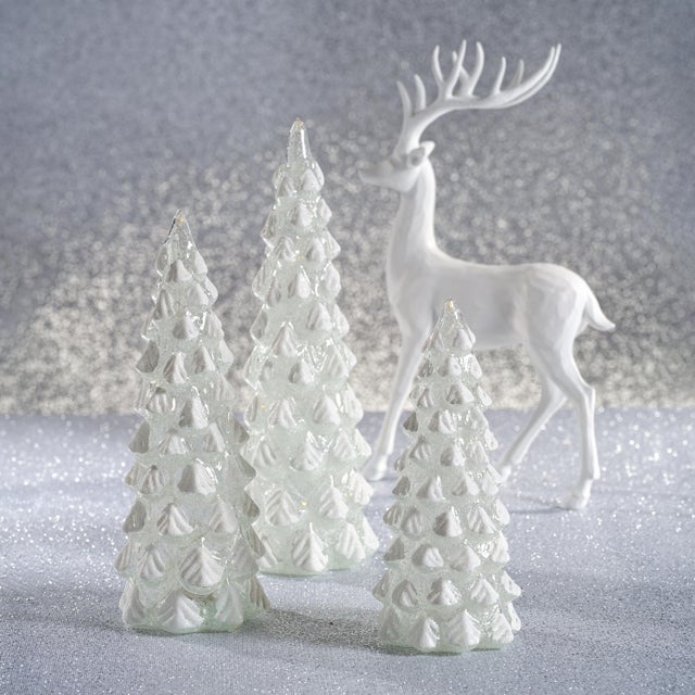 Contemporary Mireille 2-Piece Set LED Snow Tabletop Trees, Medium For Sale - Image 3 of 4