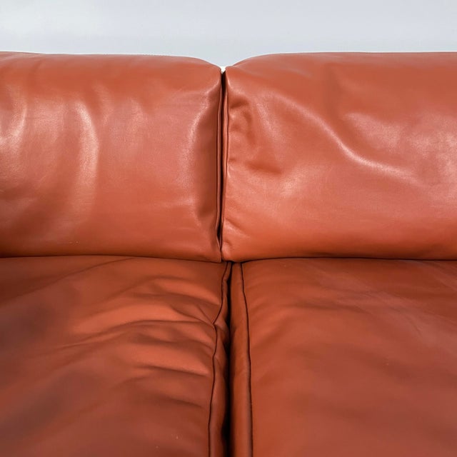 Italian Modern White Wood and Brown Leather Sofa by Massimo and Lella Vignelli for Poltronova, 1980s For Sale - Image 6 of 18