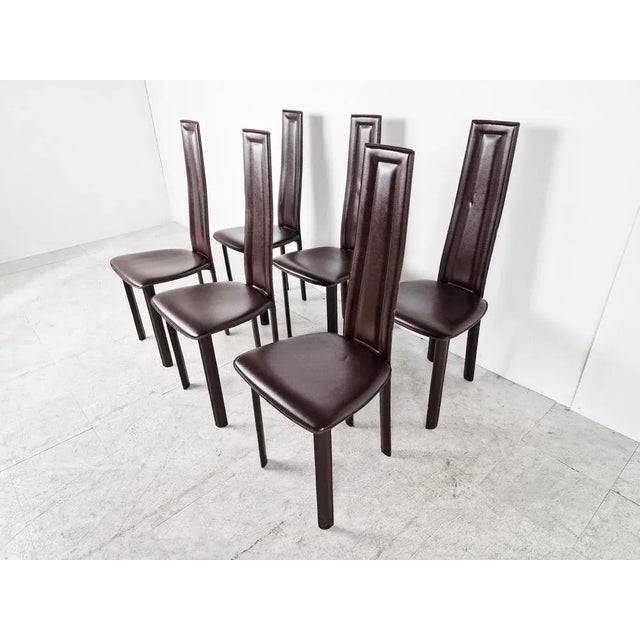 1980s Vintage Brown Leather Dining Chairs, 1980s, Set of 6 For Sale - Image 5 of 11