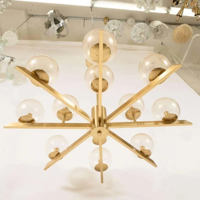 Early 21st Century Brass Sunburst Style Chandelier with Glass Globes For Sale - Image 12 of 13