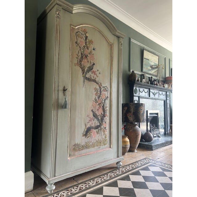 Antique Painted Pine Armoire with Chinoiserie Panel, 1890s For Sale - Image 4 of 14