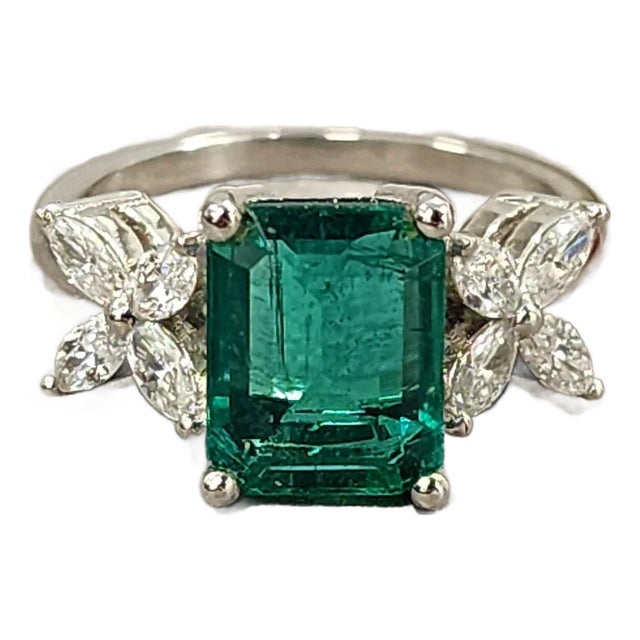 3.38 Ct Gia Certified Zambian Emerald & Diamond Ring Size 6.5 For Sale