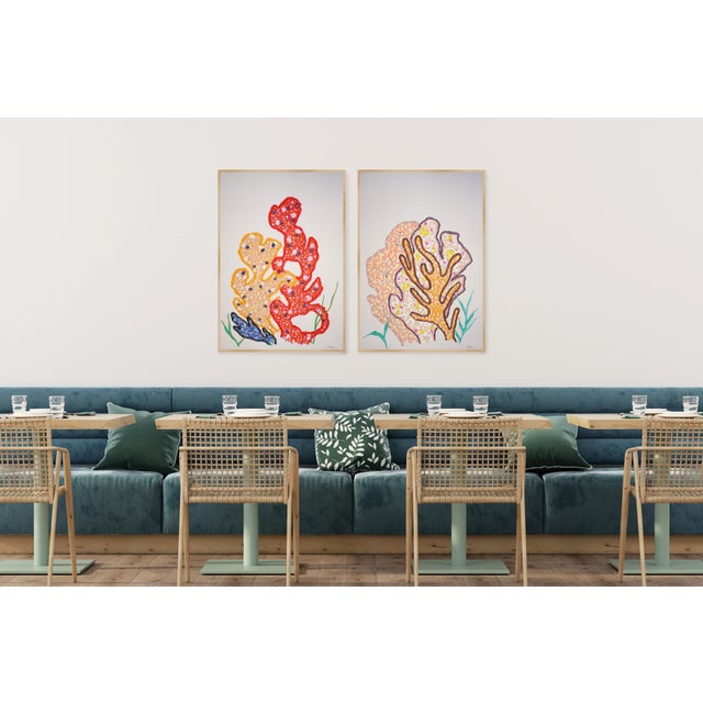 Yellow Coral Bouquets, Modern Coastal Diptych, Illustration Style, Gouache Crayon on Watercolor Paper, 2026 For Sale - Image 9 of 10