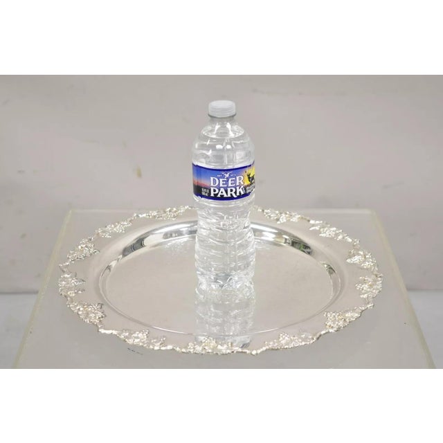 Antique English Victorian Silver Plated Grapevine Round Serving Platter Tray. Circa Early 20th Century. Measurements:...
