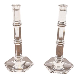 Tiffany & Co. Clear Crystal Candlesticks, Pair For Sale