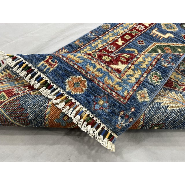 Blue Kazak Style Tribal Runner Rug - 2'9" X 10'3" For Sale - Image 10 of 11