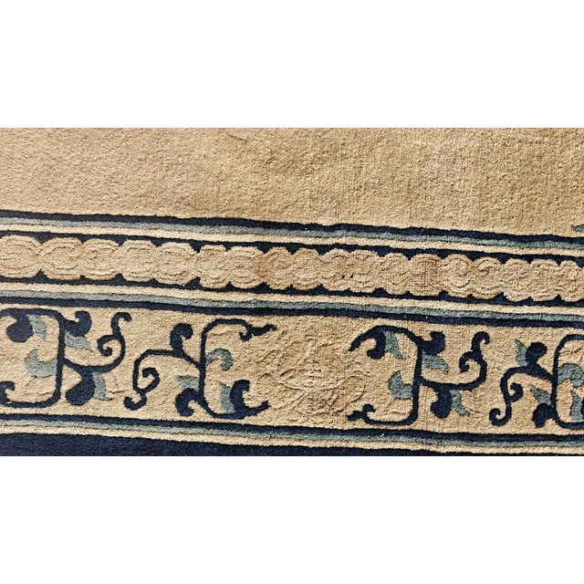 1920s Beige Ground MedallionTraditional Motif Knotted Antique Chinese Peking Wool Rug For Sale In New York - Image 6 of 7
