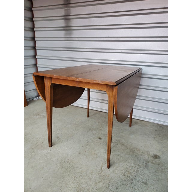 Brown Vintage Mid Century Modern Broyhill Brasilia Drop Leaf Dining Table | Sculpted Walnut Expandable Table | Iconic MCM Furniture For Sale - Image 8 of 10