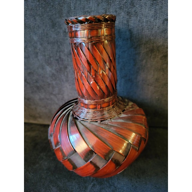 Vintage Late 20th Century Red Wicker Vase For Sale - Image 4 of 4