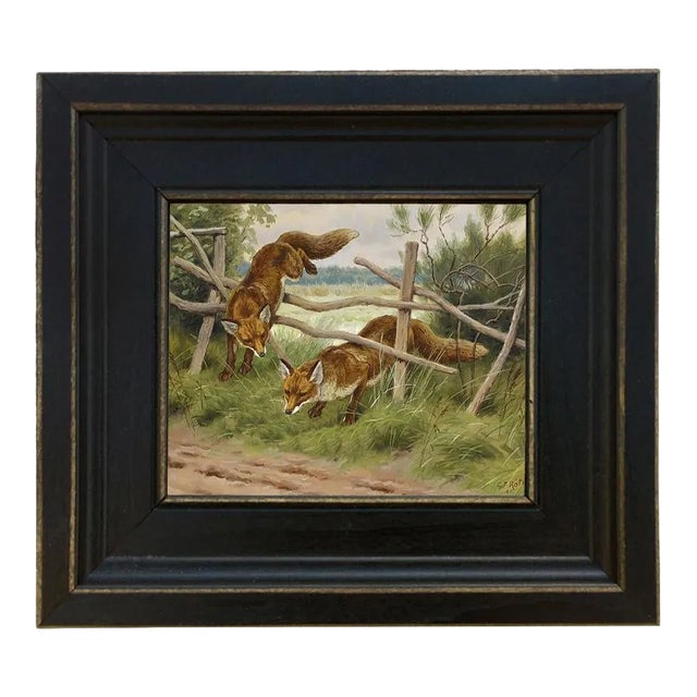 "Fox Hunting" Contemporary Reproduction Print on Canvas After George Frederic Rotig, Framed For Sale