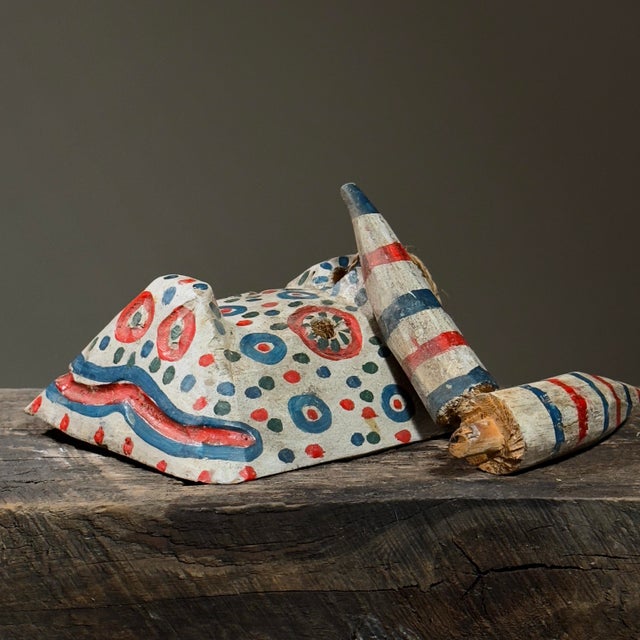 Folk Art Vintage Hand Carved Folk Art Polychrome Bull Mask For Sale - Image 3 of 7