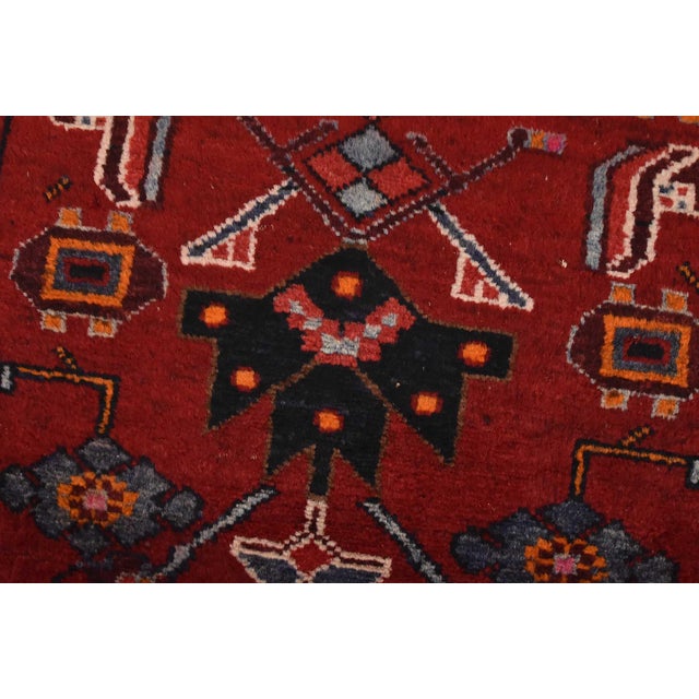 Hamedan Runner 3’6” X 9’8” Red Wool Vintage Tribal Hand-Knotted Oriental Rug For Sale - Image 4 of 14