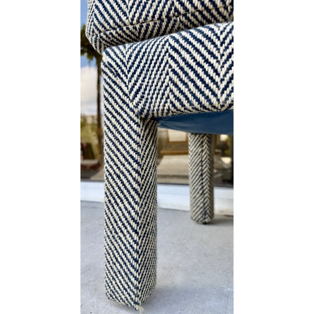 XL Navy Blue & Beige Wool Herringbone Pattern Bench For Sale - Image 12 of 13