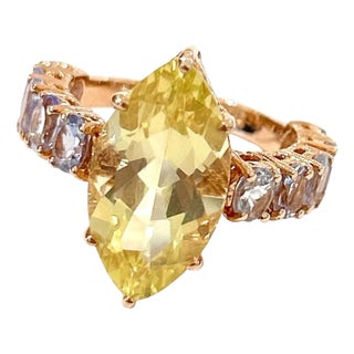 Bochic “Orient” Lemon Amethyst and Lilac Tanzanite Ring Set In 18K Gold and Silver, Size 7 For Sale