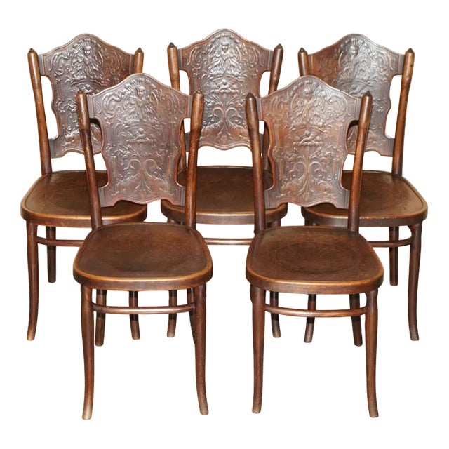 Antique Bentwood Cherub Dining Chairs by Jacob & Joesef Kohn, 1850, Set of 5 For Sale