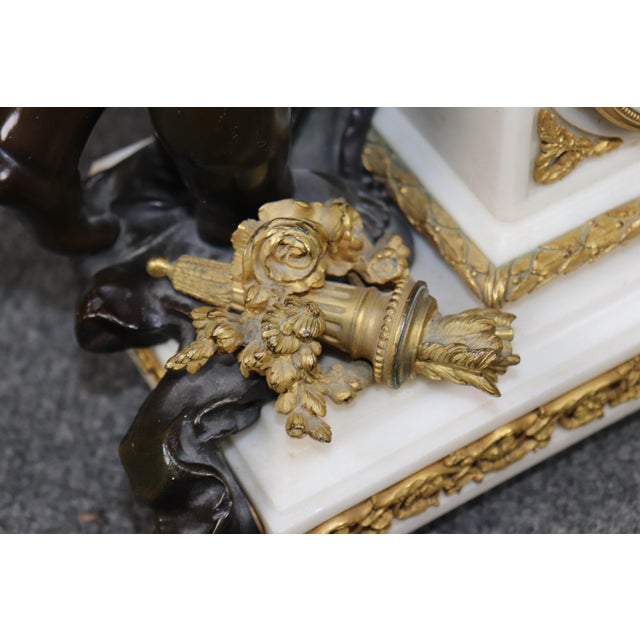 White Fine Marble and Bronze Figural Clock Candelabras by Lemerle Charpentier For Sale - Image 8 of 16