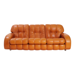 Italian Leather Channel Back Sofa, 1970s