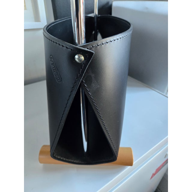 PostModern 1980's Arrben Italian Leather, Chrome & Wood Designer Magazine Holder For Sale - Image 10 of 13