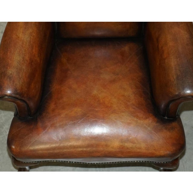Set of Art Deco Hand Dyed Cigar Brown Leather Club Armchairs For Sale - Image 14 of 18
