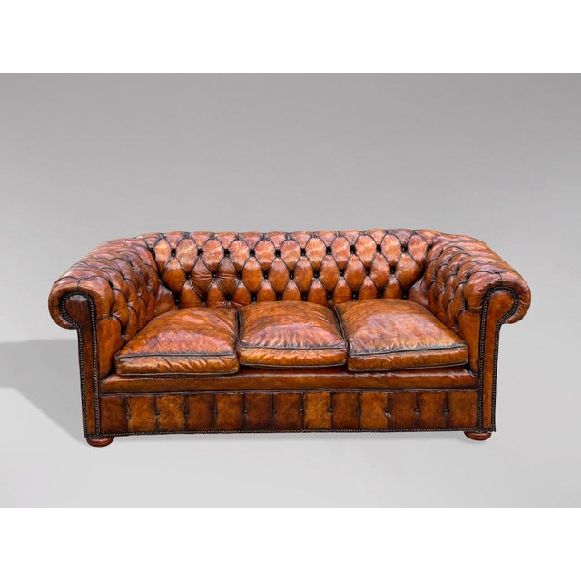 19th Century Victorian Brown Leather 3-Seater Chesterfield Sofa, 1880s For Sale - Image 4 of 13
