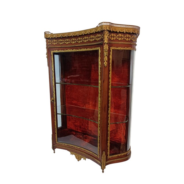 Antique Neo-Classical Louis XVI French Hanging Small Display Cabinet in Mahogany and Bronze, 1910s For Sale - Image 5 of 15