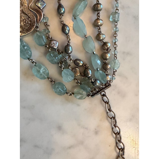 Late 20th Century Stephen Dweck Sterling, Black Pearl, Tumbled Aquamarine Multi-Strand Necklace For Sale - Image 9 of 17