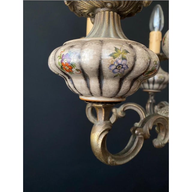 Antique Ceramic and Brass Chandelier, 1960s For Sale - Image 13 of 15