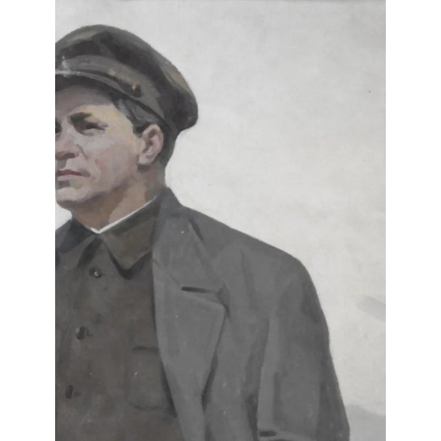 Realism Soviet Era Soldier Portrait Painting, Original Socialist Realism Art 170-130 For Sale - Image 3 of 6