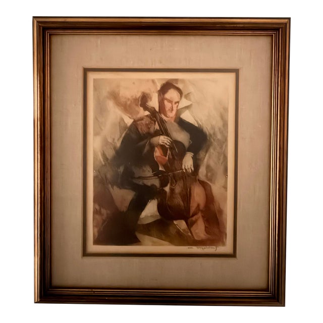1930s Framed Artist’s Proof of the Cellist by William Meyerowitz For Sale