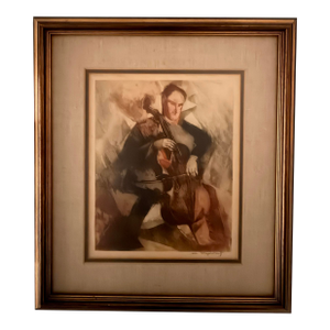 1930s Framed Artist’s Proof of the Cellist by William Meyerowitz